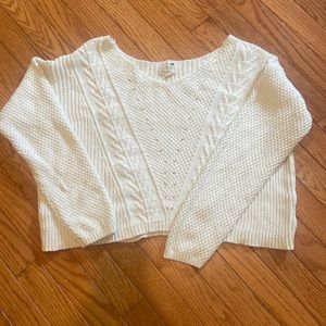 Cropped White knit sweater size L (fits very small probably a small or a medium)